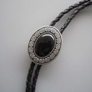 Black Faux Stone Bolo Tie Wedding Necktie Western Cowboy Rodeo Unisex 19.5”
